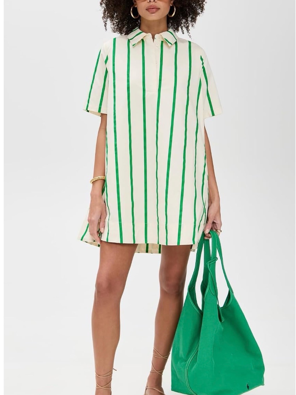 English Factory Cream Mini Dress With Green Stripes